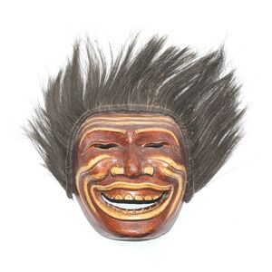 Vintage 1990's Carved Wood Stained/Painted Tiki Mask w/ Real Horse‎ or Boar Hair